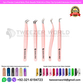Pink Eyelash Tweezers Fiber Tip Set - TWEEZER WORLD